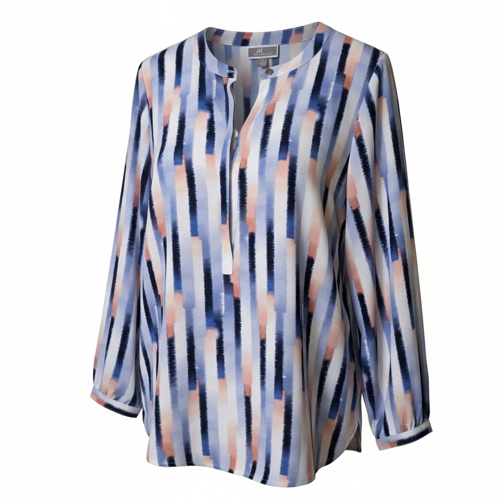 JM Collection Women’s V-Neck 3/4 Sleeve Blouse  Blue Coral Large Coastal Office